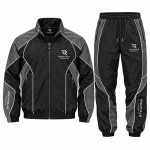 Unisex Printed Lightweight Tracksuit Set Full Zip Stand Collar Color Blocking <b>Joggers</b> with Side Pockets <b>Polyester</b> Autumn Wear - Product Image 2
