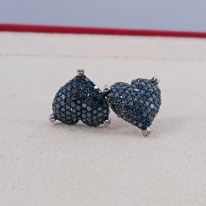 1.38 Cttw Blue Diamond Stud Earrings 925 Sterling Silver, Round Cut Color-Enhanced Natural Diamond Earrings for Women, Push Back - Product Image 2