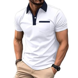 Men's <b>White</b> Cotton Knitted Short Sleeve <b>Polo</b> Shirt With Pocket Casual Style Solid Color Breathable Design Men's <b>Polo</b> Shirts - Product Image 2