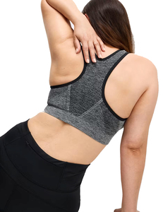 Soutien-gorge de sport dos nageur pour femme avec fermeture éclair avant, panneau en maille, maintien moyen, respirant, pour yoga, fitness, course à pied, gris - Product Image 2