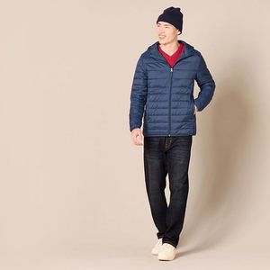 Veste d'hiver légère à capuche pour homme, bleu marine, fermeture éclair, en duvet, décontractée - Product Image 3