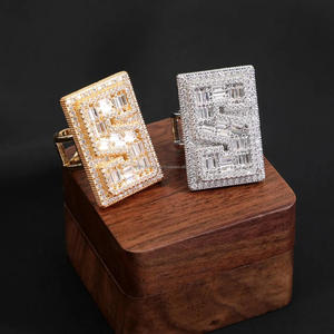 Moissanite Luxury Geometric <b>Cocktail</b> <b>Ring</b> With Baguette Cut Crystal Pave Setting 18K <b>Gold</b> Plated And Silver Tone Unisex Party Je - Product Image 1