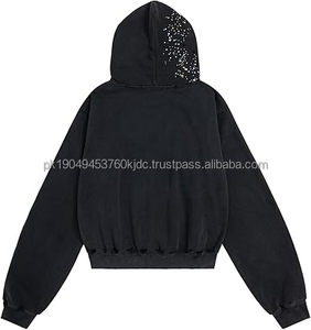 Hoodie Customize OEM Zipper-Up Winter Hoodie by Waseem Impex High Quality 100% Cotton Fleece Rhinestone Multicolor Unisex Hoodie - Product Image 2