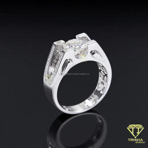 925 Sterling <b>Silver</b> Round Cut Lab Grown Diamond Men's Engagement <b>Ring</b> Modern Geometric <b>Solitaire</b> Statement <b>Ring</b> - Product Image 3