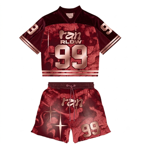 wholesale y2k streetwear men short set custom cropped football jersey mesh mesh <b>t</b> shirt two piece shorts set multi pattern cloth - Product Image 3