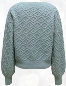 Pull en tricot géométrique bleu clair pour femmes, col rond, manches longues, pull d'hiver décontracté, tricoté à la main, coupe régulière - Product Image 2