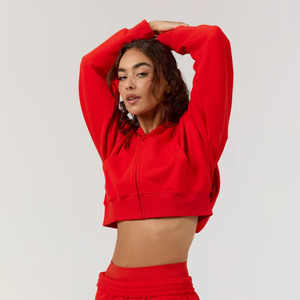 Sweat-shirt à capuche court zippé en molleton doux pour femme, manches longues, décontracté, streetwear, gym, élégant, tendance - Product Image 1