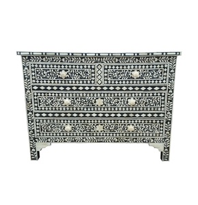 Cajón con incrustaciones de hueso de lujo, cajones de pecho, muebles de sala de estar de granja, tamaño personalizable Floral negro - Product Image 1