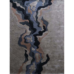 Tapis géométrique moderne en laine tuftée à la main, noir et blanc, tapis contemporain personnalisé pour salon, hôtel - Product Image 1