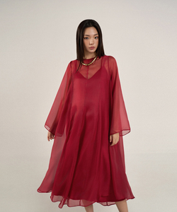 Vestidos Midi de Seda de Lujo con Cuello Redondo y Manga Regular, Minimalistas, Holgados, Transpirables, de Organza Transparente para Maternidad - Product Image 3