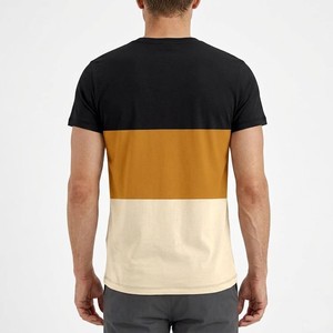 Nouvel Arrivage T-shirt Homme Color Block Manches Courtes Col Rond Coupe Droite Décontracté Tricoté Design Uni Noir Moutarde Crème - Product Image 6