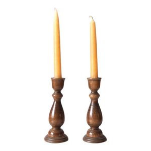 <b>Wooden</b> <b>Candlestick</b> Holder Taper Shape Durable Home Decoration Rustic Brown Finish - Product Image 1