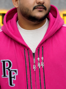 2026 Rhino Fitness Men's <b>Pink</b> Oversized Zip-Up Hoodie Embroidery Patch Streetwear Hooded Solid Color Striped Style <b>Hoodies</b> - Product Image 5