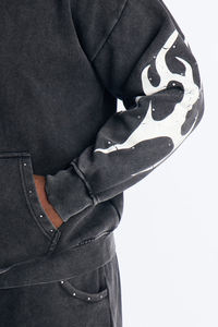 Sweat à capuche streetwear pour homme, personnalisé par le fabricant, avec patch brodé, effet délavé, appliqué, peint à la main, effet éclaboussures, fermeture éclair - Product Image 6