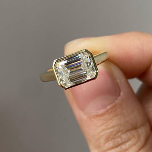 IGI Certified 2.50 Carat East West Emerald Cut Lab Grown Diamond Bezel <b>Set</b> Engagement <b>Ring</b> 14K <b>Gold</b> <b>ring</b> - Product Image 1
