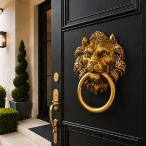 SHUBHAM - Sonnette de porte en métal plaqué or en forme de lion, style antique, pour entrée d'hôtel ou de restaurant - Product Image 4