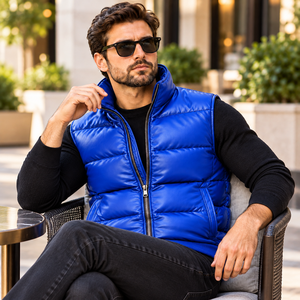 Herren Leder-Pufferweste für Herbstbekleidung | Gepolsterte Lederweste für Herren für den Herbst | Gefütterte Ledergilet für Herren - Product Image 6