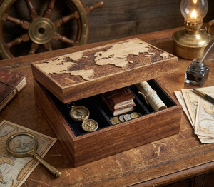Caja de Joyería Mini de Madera Premium con Diseño de Mapa del Mundo, Caja para Guardar Joyas para Damas, Estuche de Almacenamiento de Joyas de Estilo Antiguo Hecho a Mano - Product Image 3