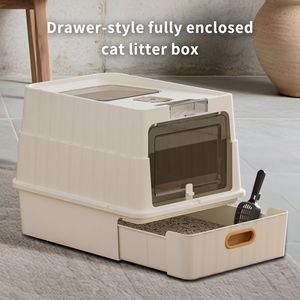 "Humanized White <b>Cat</b> Litter <b>Box</b> with Drawer Style Design Space-saving" - Product Image 1