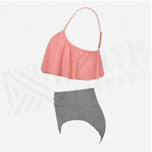 NORTH APPROACH Women 2 Piece <b>Bikini</b> <b>Set</b> Chiffon Crop Top Striped High Waist Bottoms Ruffled Bandeau Swimwear - Product Image 3