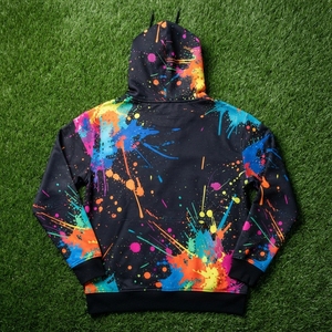 Sweat-shirt à capuche noir pour homme avec imprimé graphique de gouttes de peinture colorées, streetwear personnalisé - Product Image 5