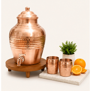 Distributeur d'eau en cuivre avec robinet anti-fuite, réservoir d'eau ayurvédique traditionnel martelé, écologique, artisanal en cuivre - Product Image 4