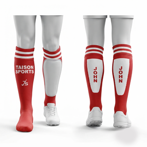320 GSM Wool/Spandex Field Hockey <b>Socks</b> Red <b>White</b> Knit Panels Custom Logo OEM ODM Quick Dry Breathable Eco-Friendly - Product Image 1