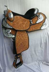 Selle de cheval artisanale en cuir véritable durable, style Western, pour spectacle, avec détails argentés, pour l'équitation sur sentier, portable, avec accessoires assortis - Product Image 3