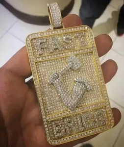 Fast BrICC Diamond Pendant Necklace 14K solid Gold Men's Hiphop Micro Pave Round Brilliant Cut Letter Design Everyday Wear - Product Image 6