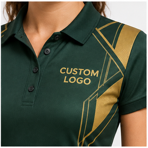 เสื้อโปโลผู้หญิงพิมพ์ลายกราฟิกสีเขียวทองทรงเหลี่ยม รุ่น WPS-0822 แห้งเร็ว ระบายอากาศได้ดี แขนสั้น เหมาะสำหรับทีมกอล์ฟ - Product Image 6