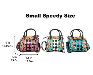 กระเป๋าถือหนังแท้แบบใหม่สั่งทำพิเศษ รุ่นมินิ สปีดดี้ ทูลเลด ลายตารางเพชรสีเทอร์ควอยซ์และสีดำ สไตล์ตะวันตก สำหรับผู้หญิง - Product Image 2