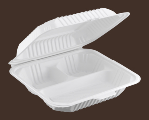 Boîte alimentaire jetable en plastique à 3 compartiments avec couvercle, design minimaliste, pour plats à emporter - Product Image 1