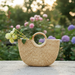 Sac de plage en jonc de mer avec pompon, fermetures à glissière et boutons, sac à main moderne et naturel pour femme, sacs de voyage tendance - Product Image 5