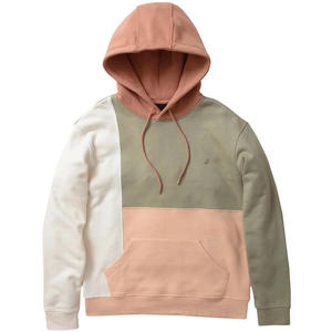 Sweat à capuche colorblock pour homme, beige sauge et corail, coupe oversize, en polaire, avec panneau asymétrique et cordon de serrage, style streetwear - Product Image 1