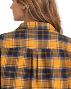 Chemise en flanelle à carreaux moutarde et marine personnalisée pour femme, manches longues, boutonnée, décontractée, en mélange de coton, haut tendance automne-hiver - Product Image 6