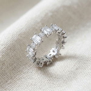 Bague de fiançailles et de mariage en or blanc 14 carats, tendance, entièrement sertie d'émeraudes et de diamants ronds, bijoux fins plaqués rhodium - Product Image 5
