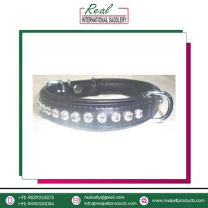 100% collier de chien en cuir indien durable cristal clignotant demande énorme pour les rivets décorés à motif animal réel international - Product Image 2