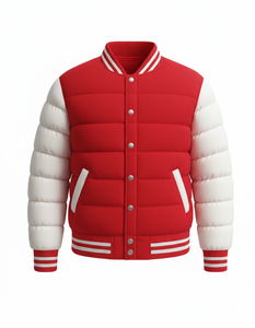 Blouson matelassé rouge et blanc pour homme, style universitaire, d'hiver, avec boutons-pression, streetwear, logo personnalisé, fournisseur OEM ODM - Product Image 1