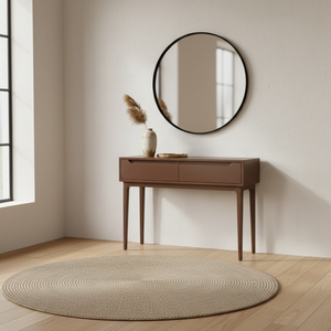 Mesa Consola Redonda Moderna con 2 Cajones, Mesa Auxiliar de Roble Macizo Ecológico para Muebles de Sala de Estar, Diseño Moderno - Product Image 2