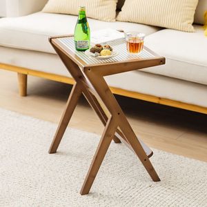 Tavolino da esterno Boho con portariviste e piano in vetro temperato - Product Image 3