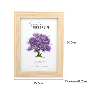 Cadre mural en bois Arbre de Vie avec pierres d'améthyste violette, œuvre d'art en cristal faite à la main par l'usine de gemmes de Jaipur - Product Image 2