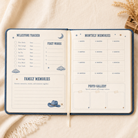 LABON Petit Cowboy Denim Broderie Baby Memory Book Milestone Journal Premium Hardcover My First Year Album Sourcing Gift
