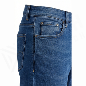 Jean en denim coupe droite délavé foncé pour homme, taille mi-haute, coupe ajustée, en coton, style décontracté, pantalon d'automne - Product Image 5