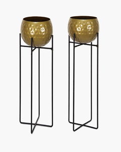 Pot de fleurs en métal martelé doré avec support en métal noir, pot de fleurs rond décoratif pour plantes d'intérieur, maison moderne, bureau, salon - Product Image 3