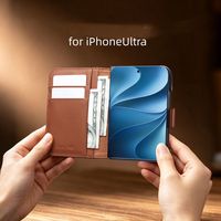 Casing HP Kulit Asli HD Factory untuk iPhone Ultra, Model Flip, Anti Benturan, Dompet Magnetik, Buatan Tangan
