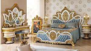 Juego de Muebles de Dormitorio Queen Size de Diseño Rococó, Cama de Madera de Teca Tallada a Mano con 4 Cajones, Tocador a Juego, Muebles de Lujo, EE. UU. - Product Image 5