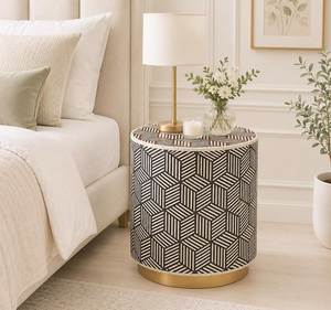 Elegant Bone Inlay Side <b>Table</b> With Handcrafted Mosaic Design For Living Room Bedroom And Luxury Interior Spaces - Product Image 4