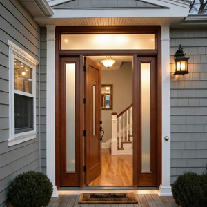 Porte d'entrée rustique en bois massif avec panneaux latéraux en verre pour maisons résidentielles GA-31G - Product Image 5