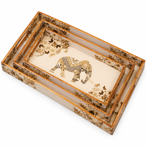 Ensemble de plateaux de service en bois à imprimé animal moderne, motif éléphant |   Plateau artisanal multifonctionnel pour la maison, l'hôtel, Diwali et les mariages - Product Image 2