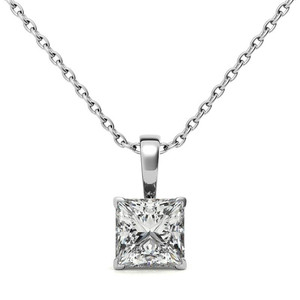 Collier pendentif halo en or blanc 18 carats massif avec diamant de laboratoire taille princesse, bijoux raffinés pour mariée et tenue de mariage - Product Image 2
